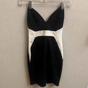 Solemio Black and White Strapless Dress